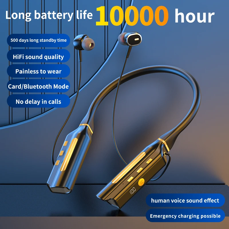 

Earphone Bluetooth Nirkabel 10000MAh 10000 Jam Pemutar Headset Lari Olahraga Magnetis Gelang Leher Earbud Olahraga Pengurangan K