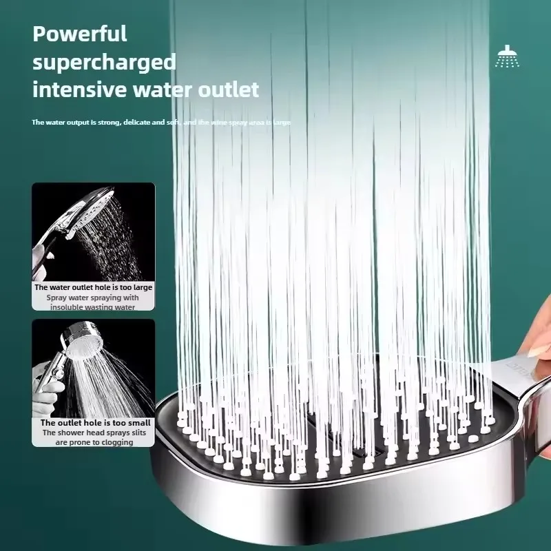 13CM Big Panel Pressurized Shower Head With Filter 3 Modes High Pressure Sprayer One-Key Stop Multi-function Handheld Showerhead