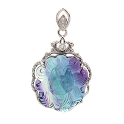 Animal Fox Pendant For Women Natural Colorful Fluorite Stone Hand-carved Nine-tailed Fox Shape Pendant  Necklace Jewelry Making