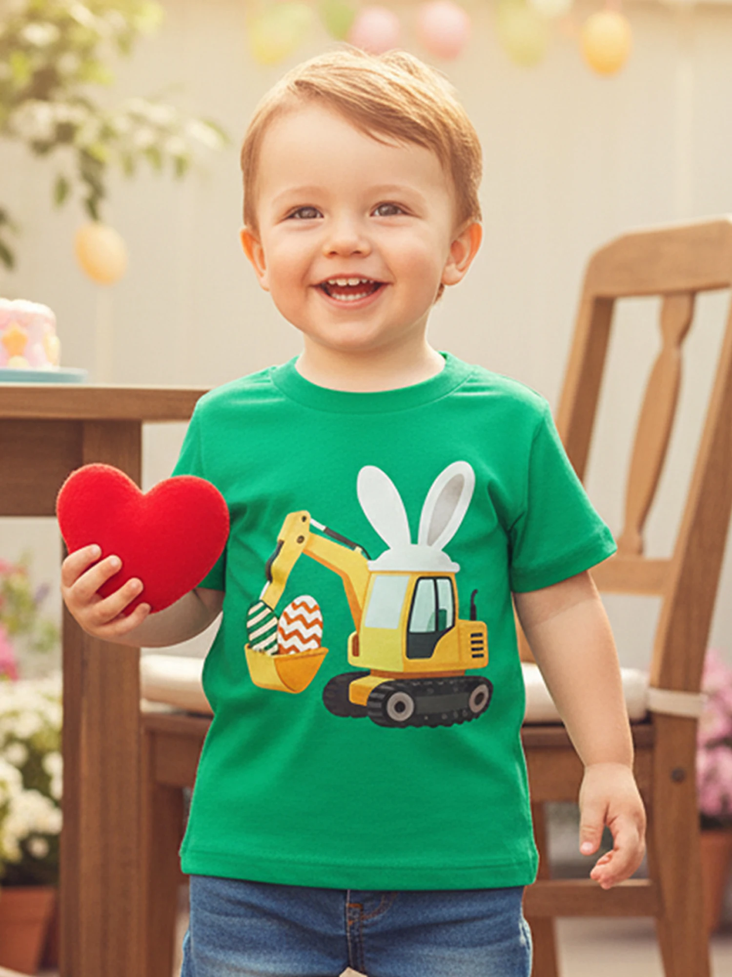 Toddler Baby Easter T Shirts Fashionable Excavator Printed Crew Neck Short Sleeve Tops