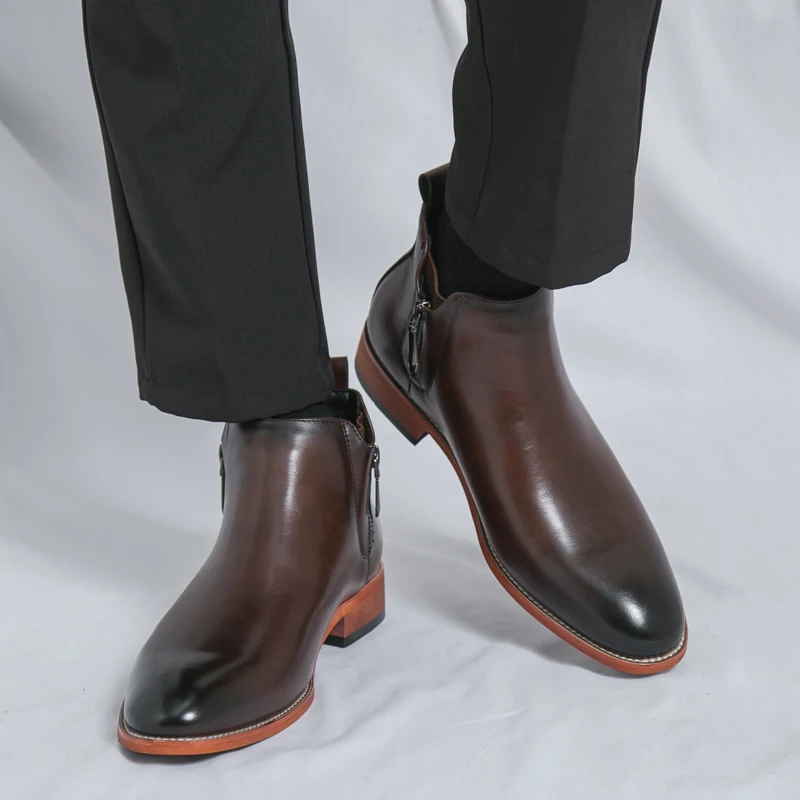Мужские высокие ботинки из искусственной кожи на низком каблуке, классические профессиональные повседневные мужские ботинки, размер 38-46