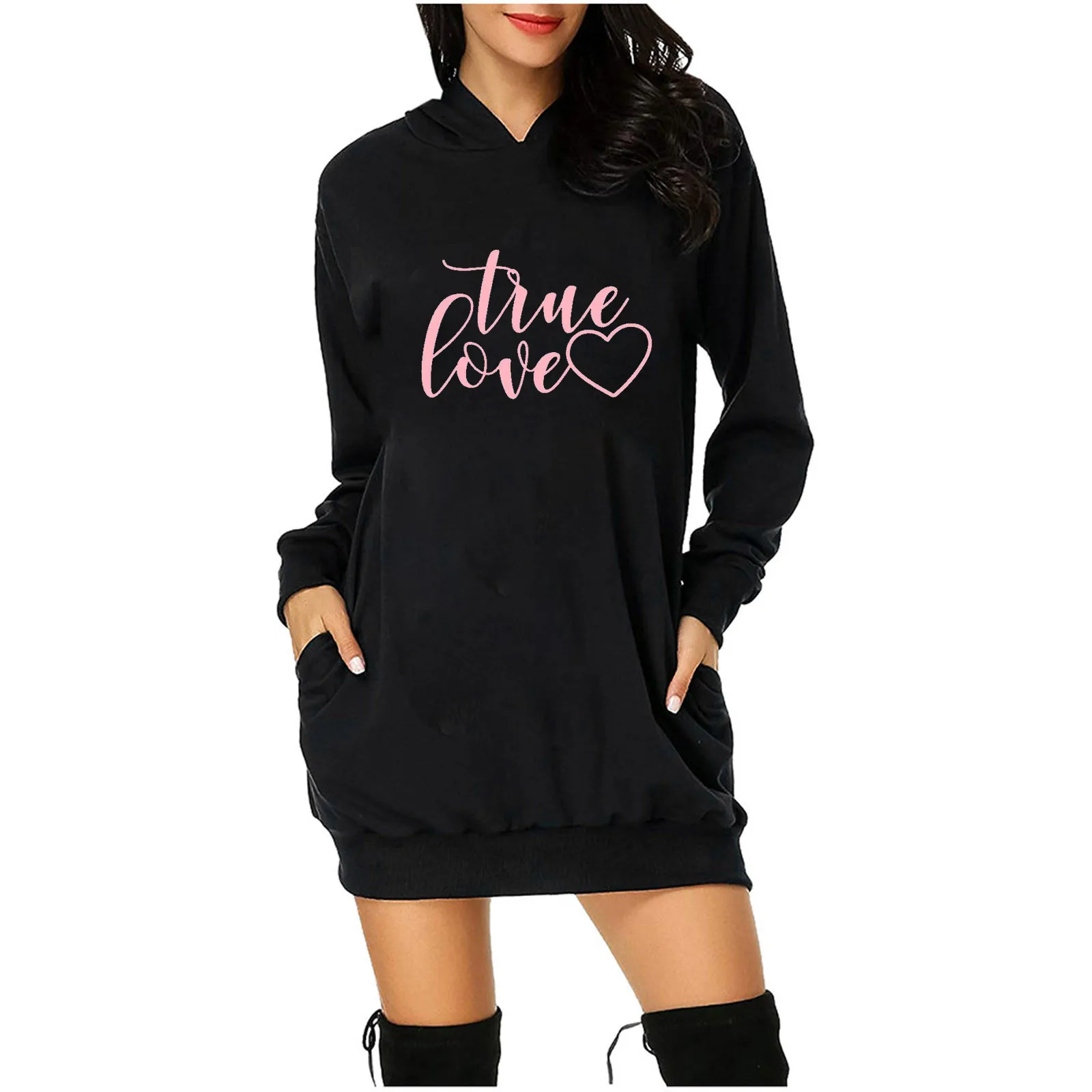 Women's dress O-Neck Shirt-Dress Long-Sleeved Hoodies Dress Sexy Valentine's-Day Bodycon Dresses Sports Knee-Length Vestidos