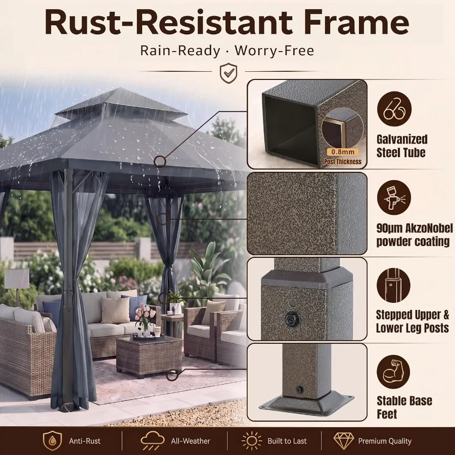 Feet Stable Patio Gazebo with Netting Walls