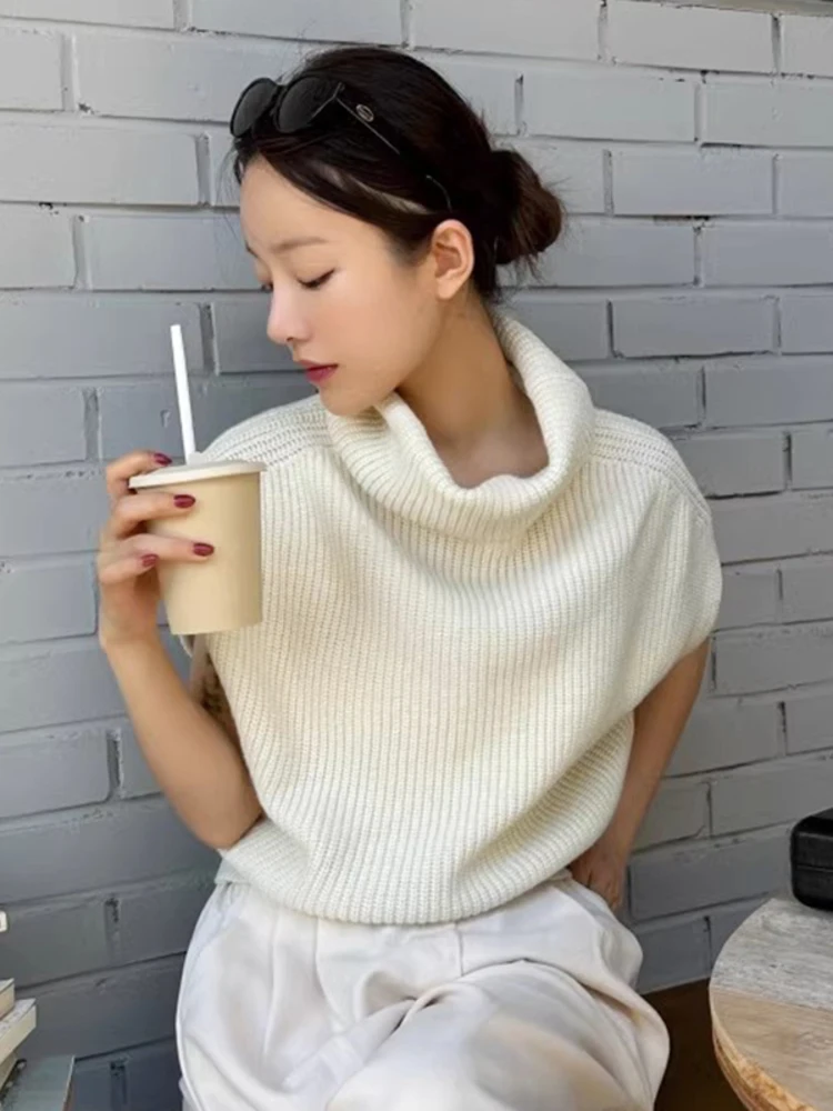 

Fashion Turtleneck Pullovers Knited Tank For Women Sleeveless Loose Sweater Vest Thick Autumn Winter New Top X639