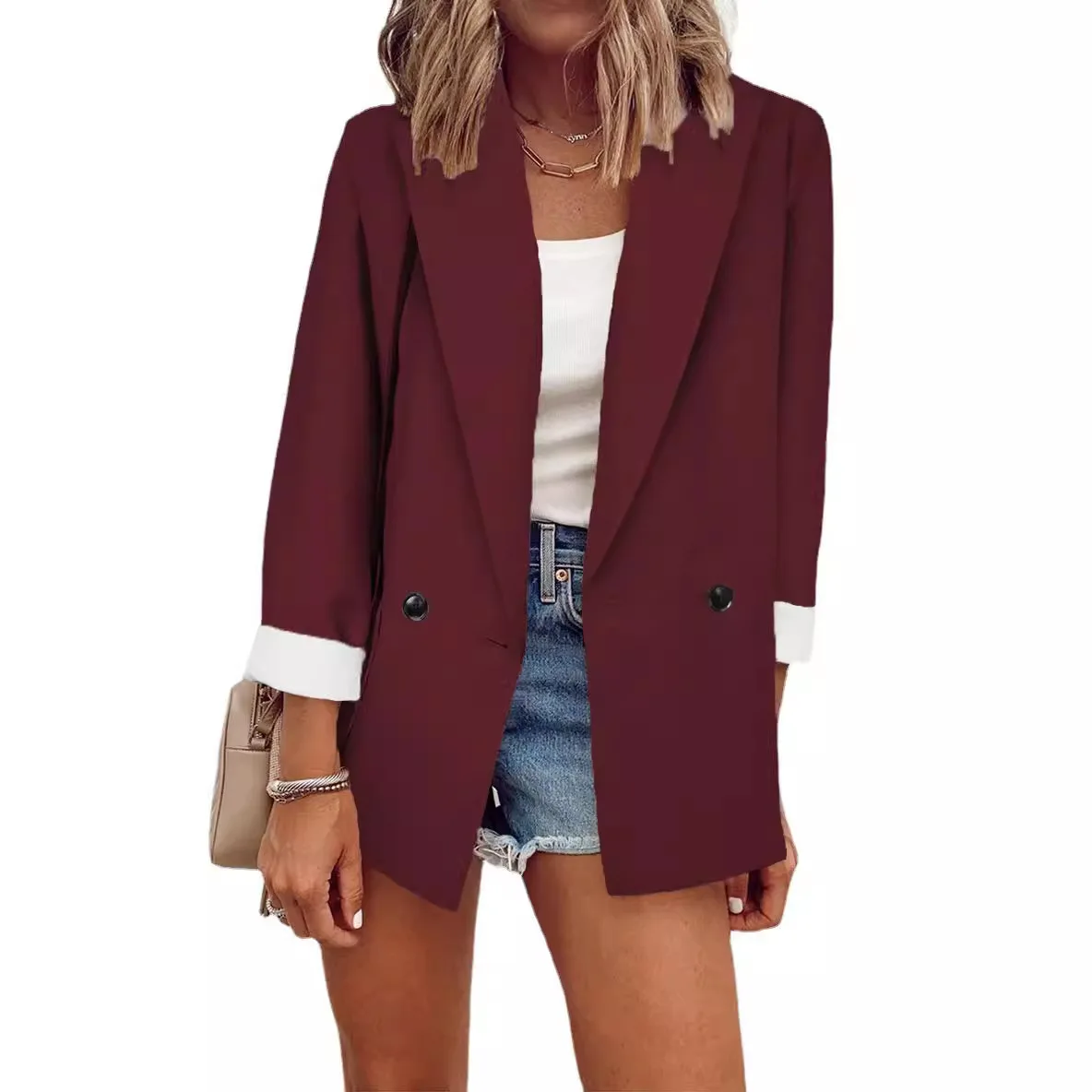 2024 New Autumn Temperament Coat Women's Long Sleeve Solid  Slim Suit Collar Single Breasted Suit Top Clothing Trend
