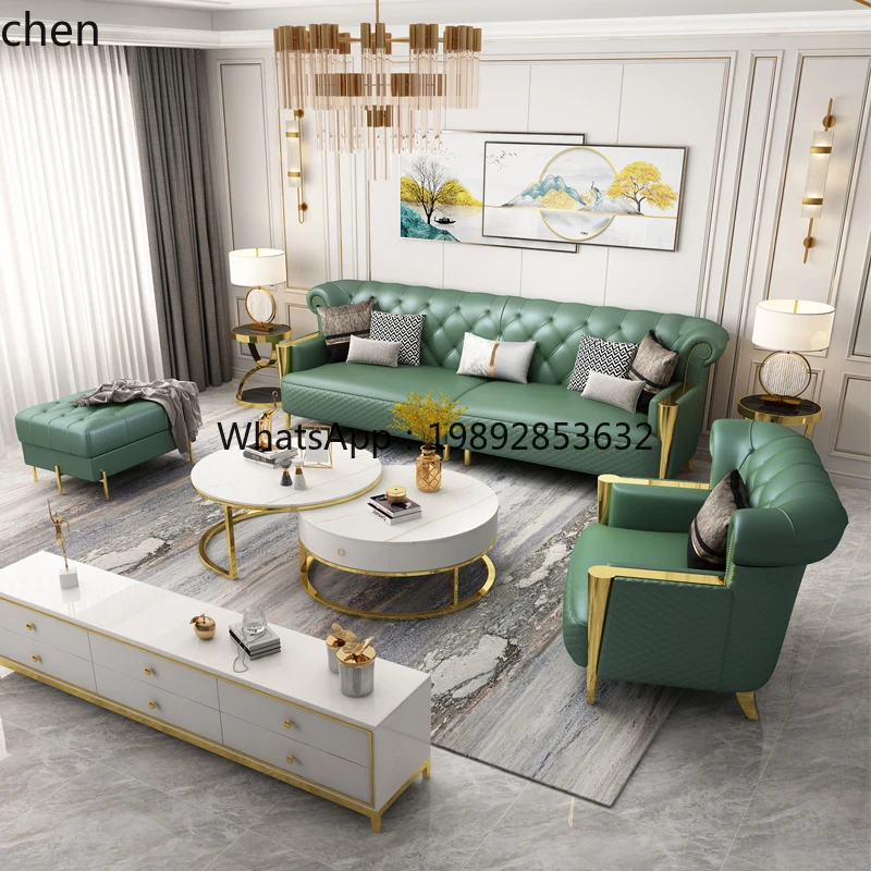 LYY-sofá ligero de cuero de lujo, pequeño apartamento, combinación de sala de estar para tres personas, simplicidad posmoderna