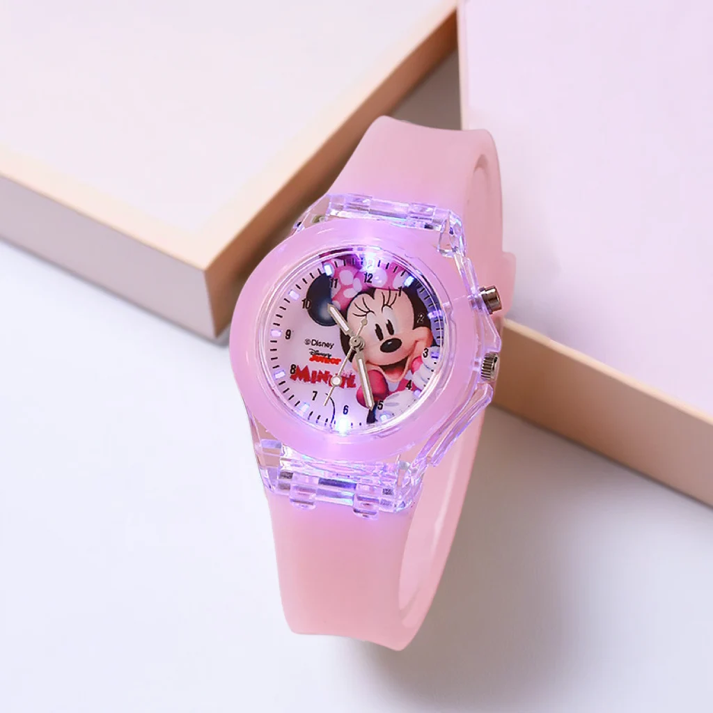 Disney Mickey Mouse Meisjes Horloges Kinderen Siliconen Band Kleurrijk Licht Spiderman Kinderhorloge Student Quartz Klok reloj infanti