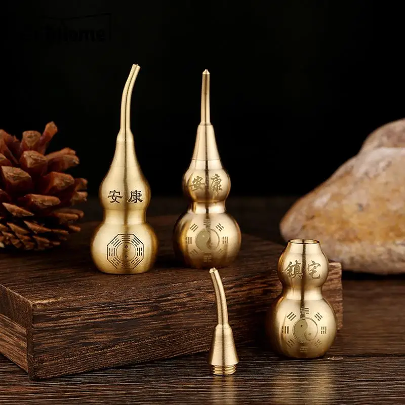 Chinese Good Luck Gourd Figurine Brass Feng Shui Home Decor Craft Bagua Diagram Pattern Charm Amulet Statues Sculpture Gift