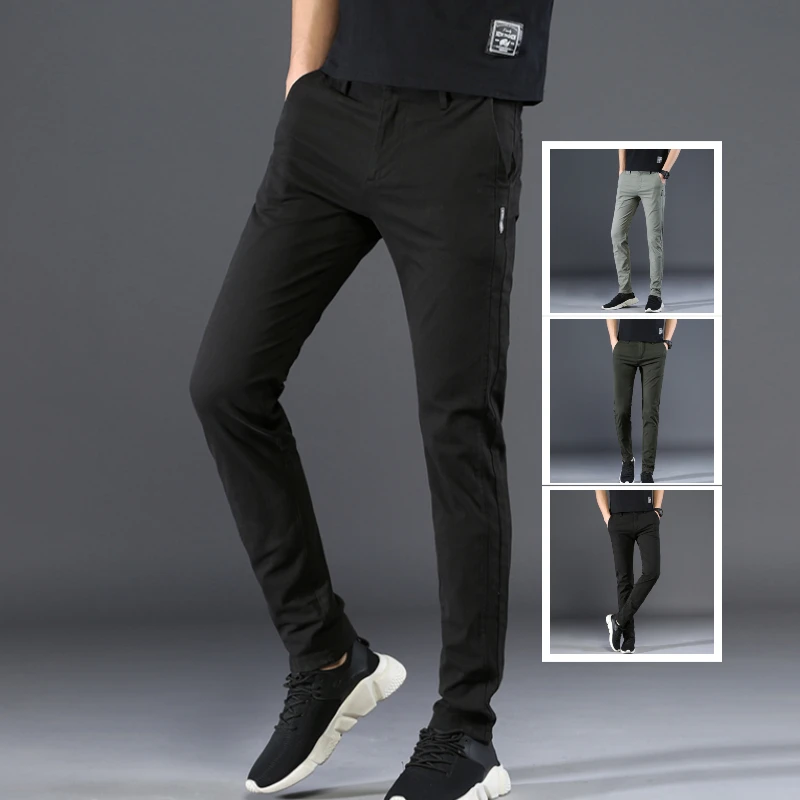 

Весенние хлопковые повседневные брюки для мужчин, эластичные, облегающие, утепленные, в корейском стиле, модные, осенне-зимние, длинные, из хлопчатобумажной ткани