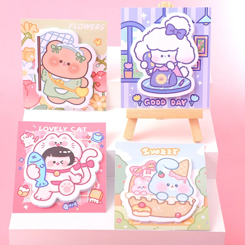 Cartoon Sticky Note para Meninas, INS Estilo, Kawaii, Criativo, Cor Pode Rasgar N Vezes, Message Pad, Material Escolar, Papelaria Estética