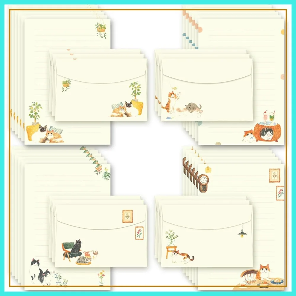 

72Pcs Cute Cat Writing Paper & Envelopes, 8.3x5.6in Stationery Set, 48 Lined Sheets & 24 Envelopes, Kitty Design for Letters, Invitations, Gifts