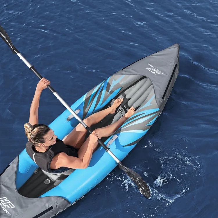 Drifting single inflatable boat rubber rowing boat one person canoe with paddle and pump