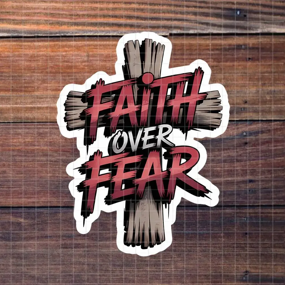 Faith Over Fear Wooden Cross Faith Vinyl Sticker Matte Decal For Laptop Religious