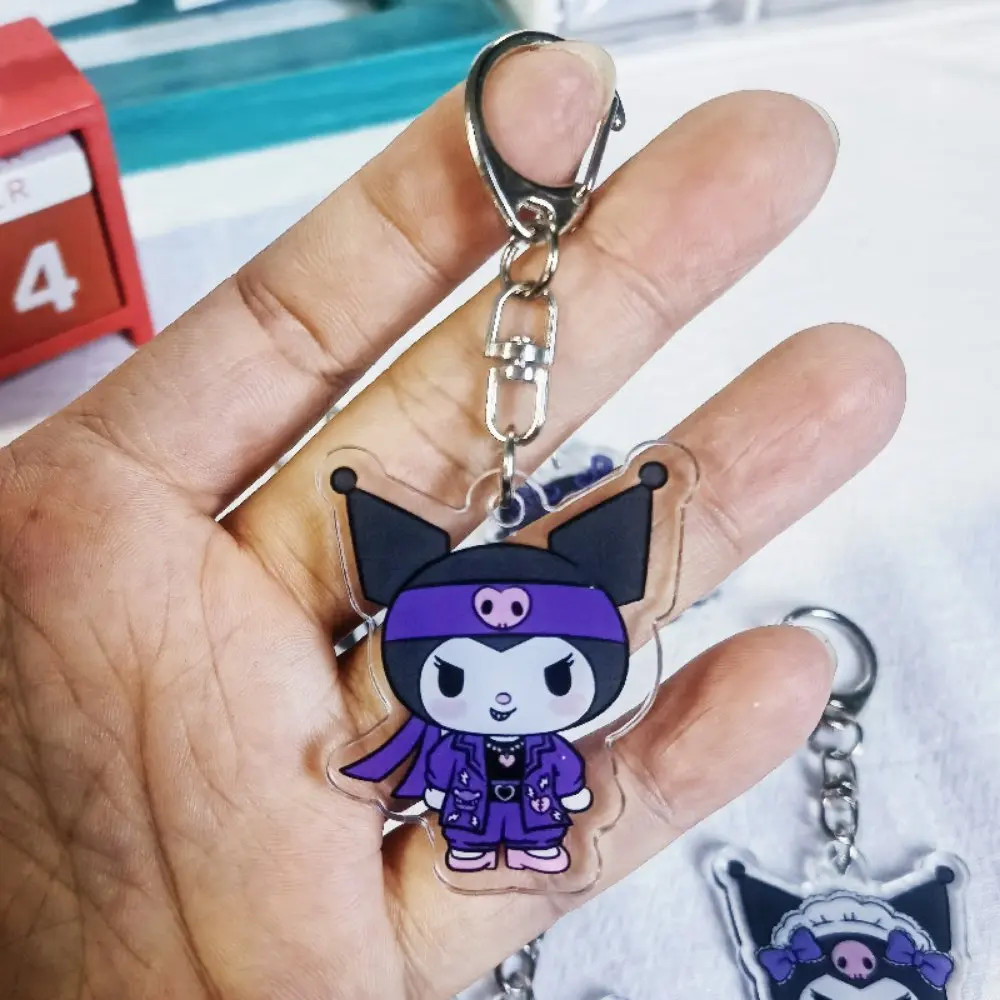 2pcs Anime Kuromi Acrylic keychain accessaries Cartoon funny Bag Pendant Gift cute bag charm Keyring Friends Fans Gifts