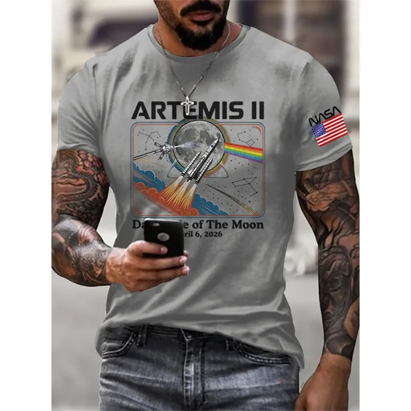 New Arrival Men's Artemis II Dark Side Of The Moon Print T-Shirts Summer Short Sleeve Casual Tops Round Neck Tees