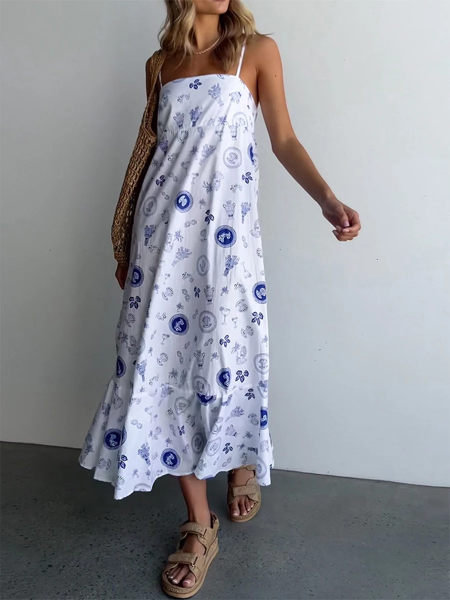 Women s Boho Floral Print Maxi Dress Sleeveless Spaghetti Strap Smocked Back Beach Dress Summer Sundress