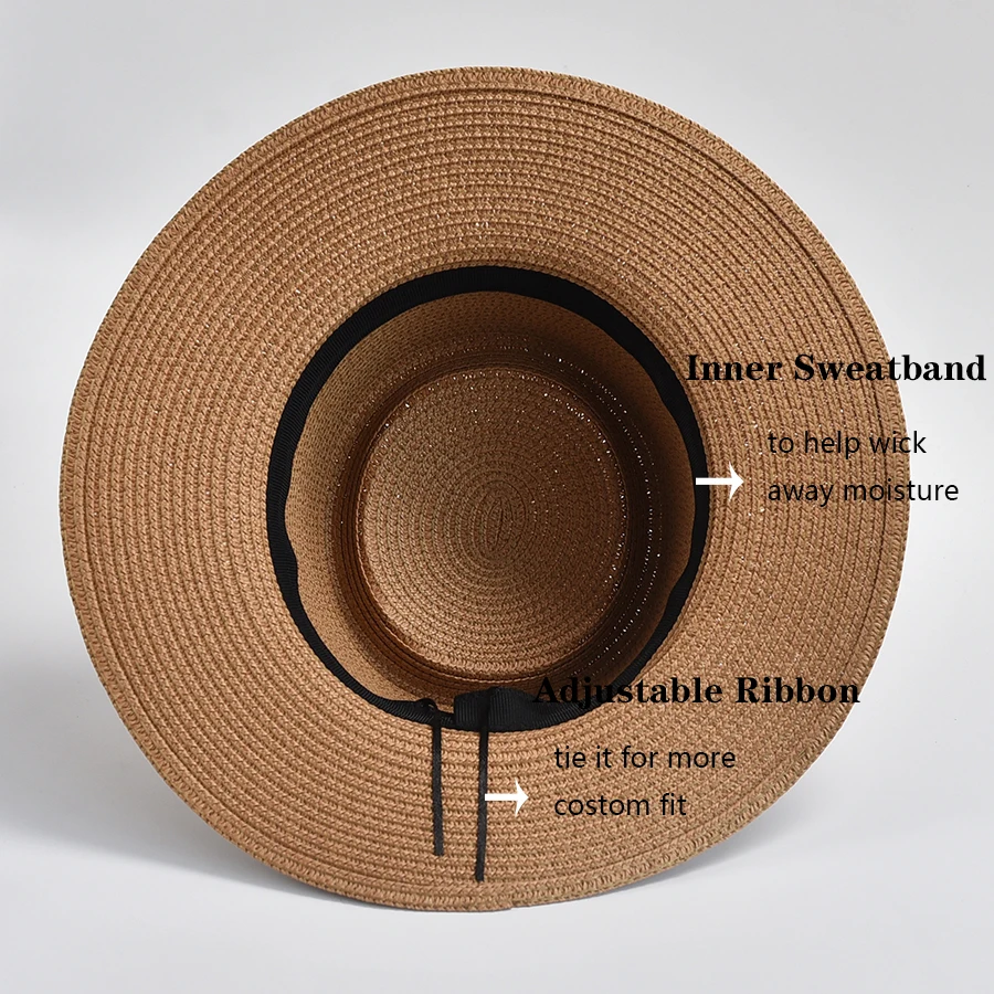 Fashionable Metal RB Letter Straw Hats for Women Summer Elegant Holidays Boater Hat Outdoor Beach Sun Hat