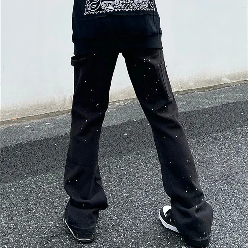 2023 Kanye Graffiti Ink Painted Flared Jeans Cargo Y2K Pants Men Clothing Brown Straight Hip Hop Long Trousers Pantalones Hombre