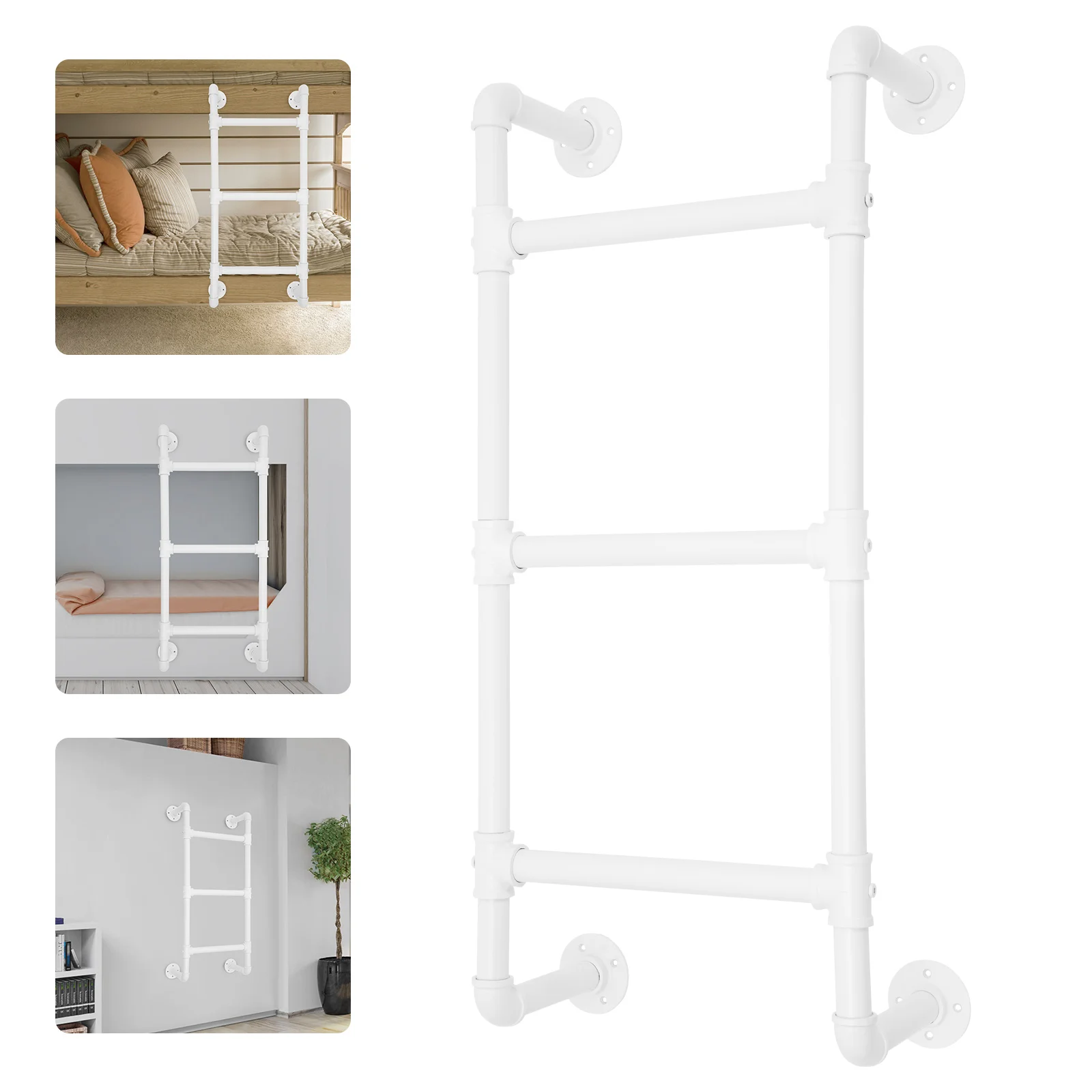 100cm 3-Step Wall Mounted Bunk Bed Ladder White Galvanized Steel 150kg Load Bearing Space Saving for Dorms RVs Apartments