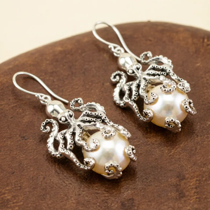 Vintage-Ozean-Stil Imitationsperlen-Oktopus-Ohrhänger Elegante Persönlichkeits-Schmuckaccessoires für Damen für Festivals und Bankette