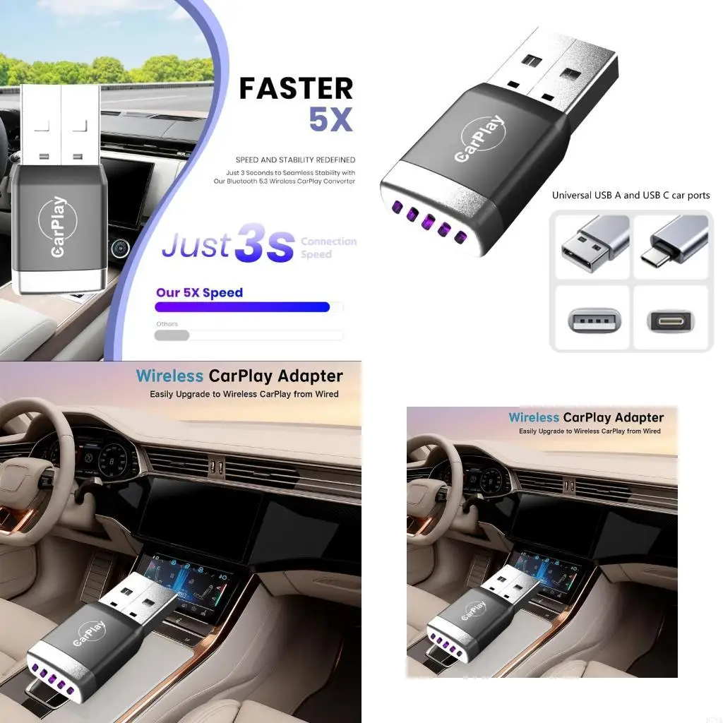 Plugs And Play Wireless Car Display Adapter Supports High clear Mirroring And MultiDevice Connectivity For Phone ioS10+ D7YA