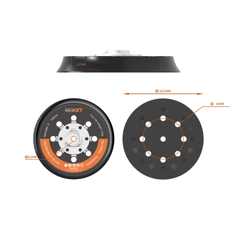 Maxxt 5 polegada 125mm disco de lixar almofada de apoio gancho e loop multi furos para lixadeira orbital sem escova