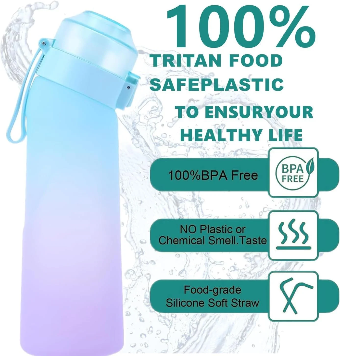 650ml Air Water Bottle with 7 Flavour Pods BPA Free,0 Sugar 0 Calorie Sports Water Bottles Drinking Cup for Fitness, Outdoor