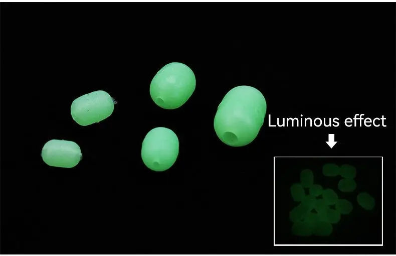 FTK 100 Pz Ovale Gomma Morbida Perline Luminose Da Pesca Incandescente Perline Dello Lavello Per Gancio Alti Impianti di Pesca Verde Richiamo di