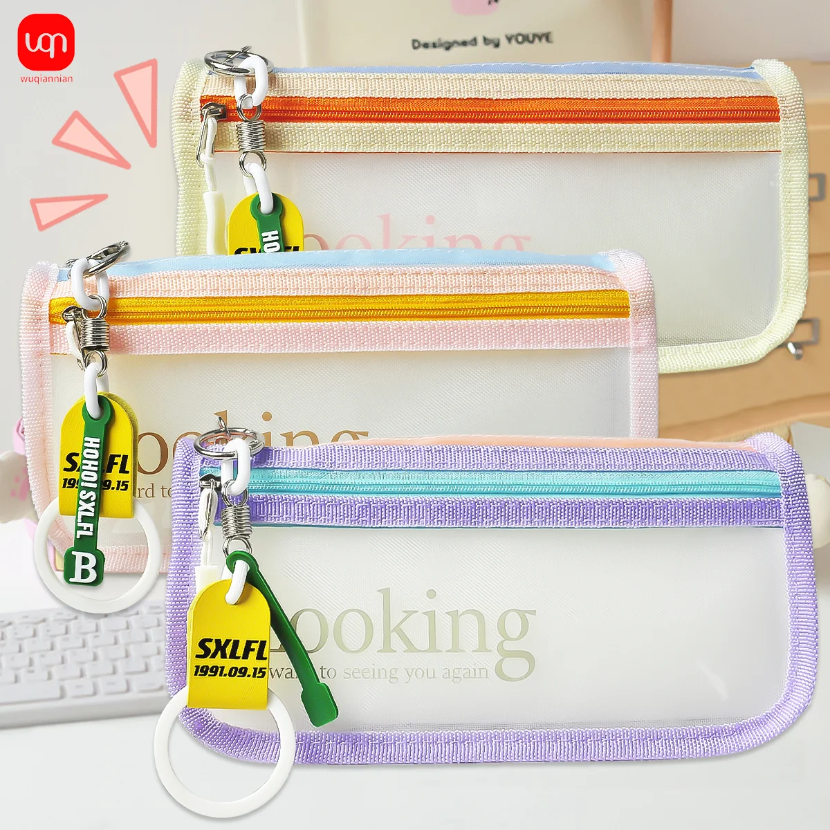 WQN 1PC Mode Transparent Mesh Bleistift Fall Große Kapazität Desktop Student Bleistift Tasche Schule Schreibwaren Büro Liefert