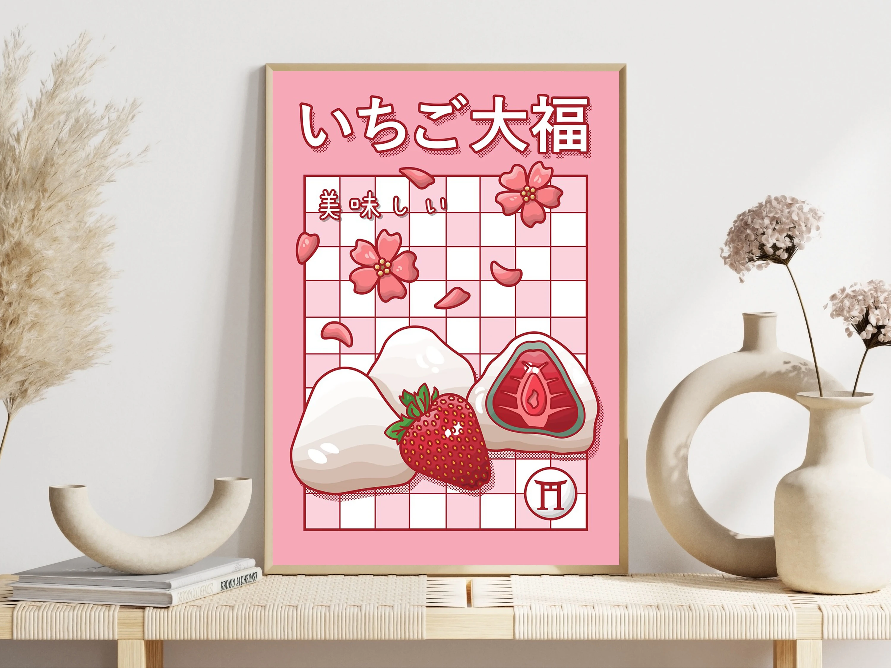 Delicious Japanese Foods Posters Yellow Taiyaki Strawberry Milk Dessert Prints Canvas Wall Art Pictures Home Living Room Decor