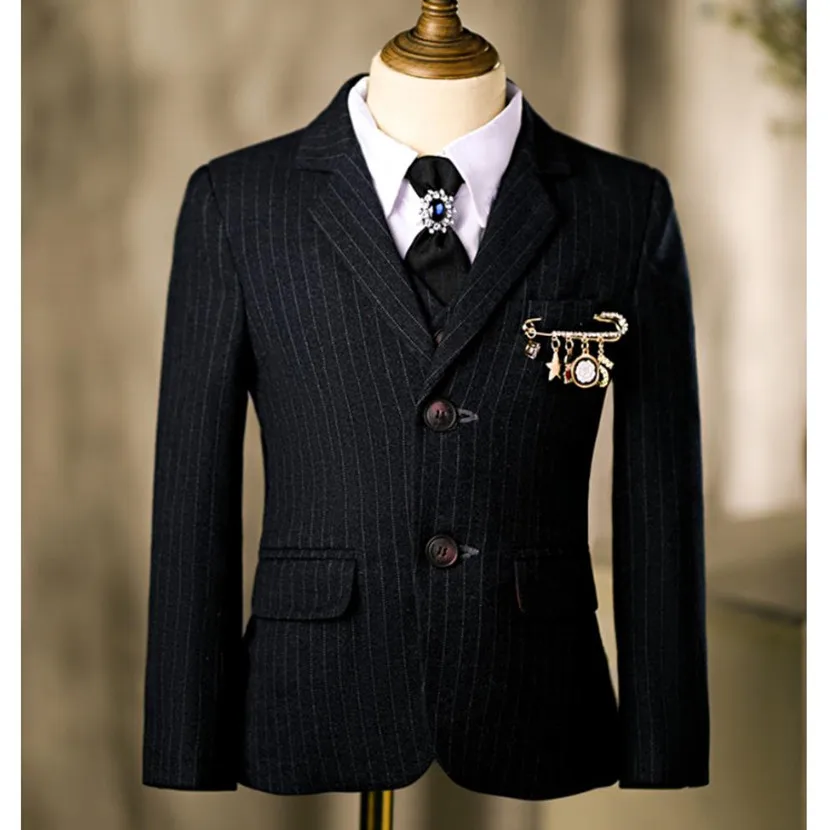 6-teiliger gestreifter Gentleman-Smokinganzug für Jungen, Kinder-Catwalk-Festoutfit, Kinder-Hochzeits-, Geburtstags-, Party- und Auftrittskostüm-Set A2159 – Detail 5