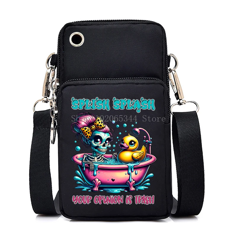 Women\'s Vintage Skull Donut Print Small Crossbody Shoulder Bag Funny Designer Mobile Phone Bag Fashion Skeleton Purses Handbag