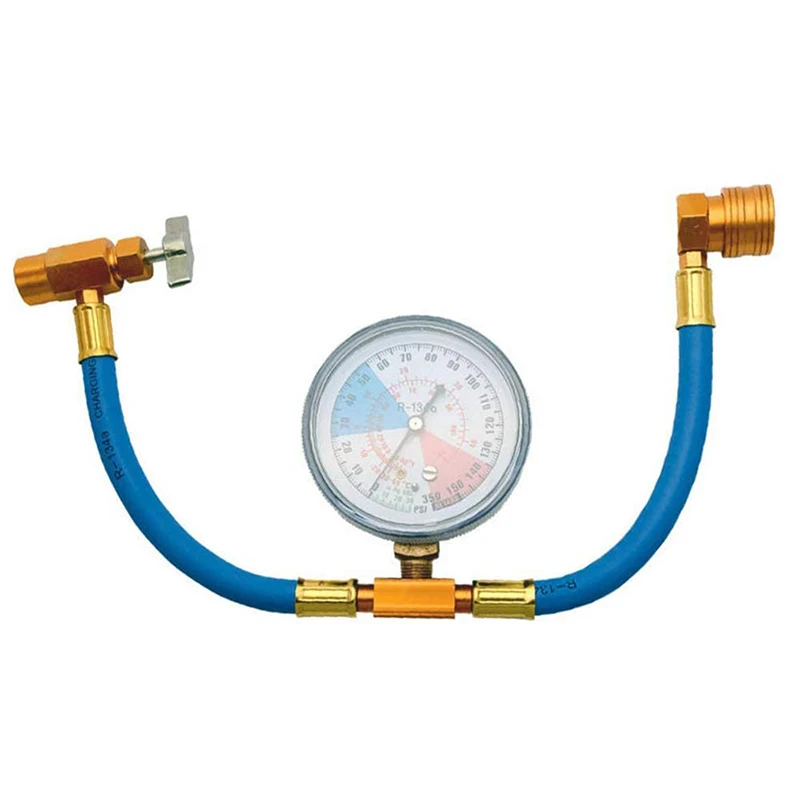 R134A AC Refrigerant Recharge Hose Kit With Measuring Pressure Gauge And 1/2 Inch Can Opener Tap Dispensing Valve Fit