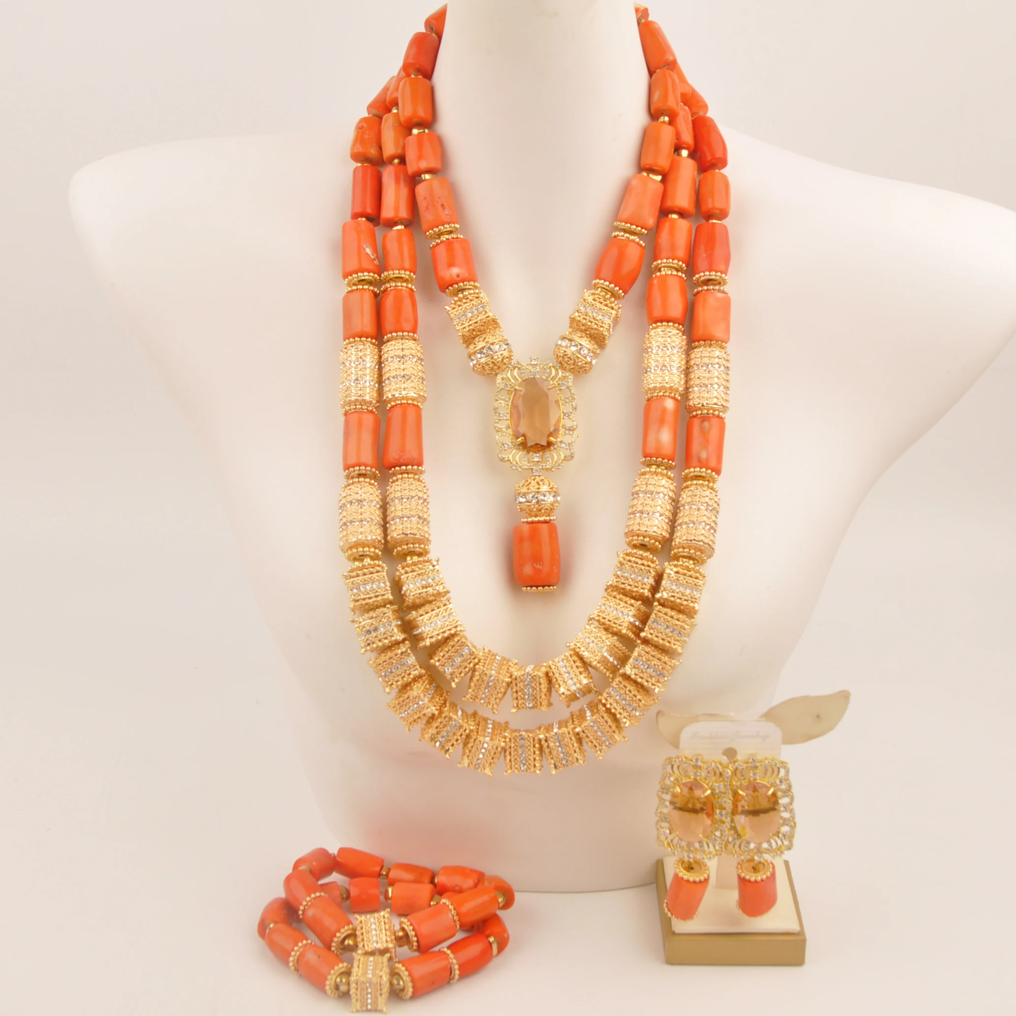 

African Wedding Necklace Natural Orange Coral Nigeria Fashion jewelry collection