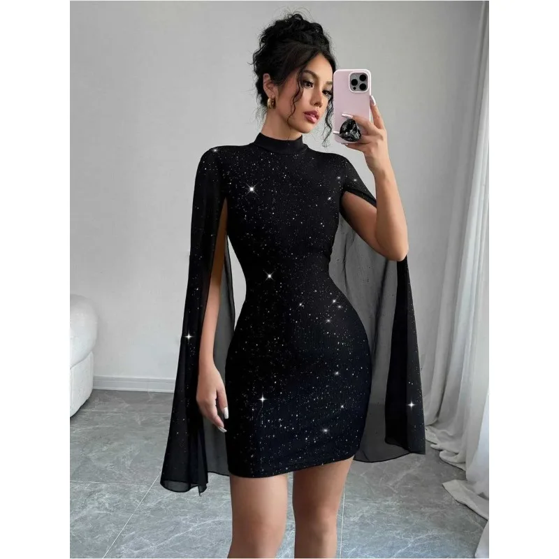 

Women's Spring/Autumn Dress Printed High Neck Bell Sleeves Fitted Seductive Comfortable Minimalist Fashionable Niche Versatile