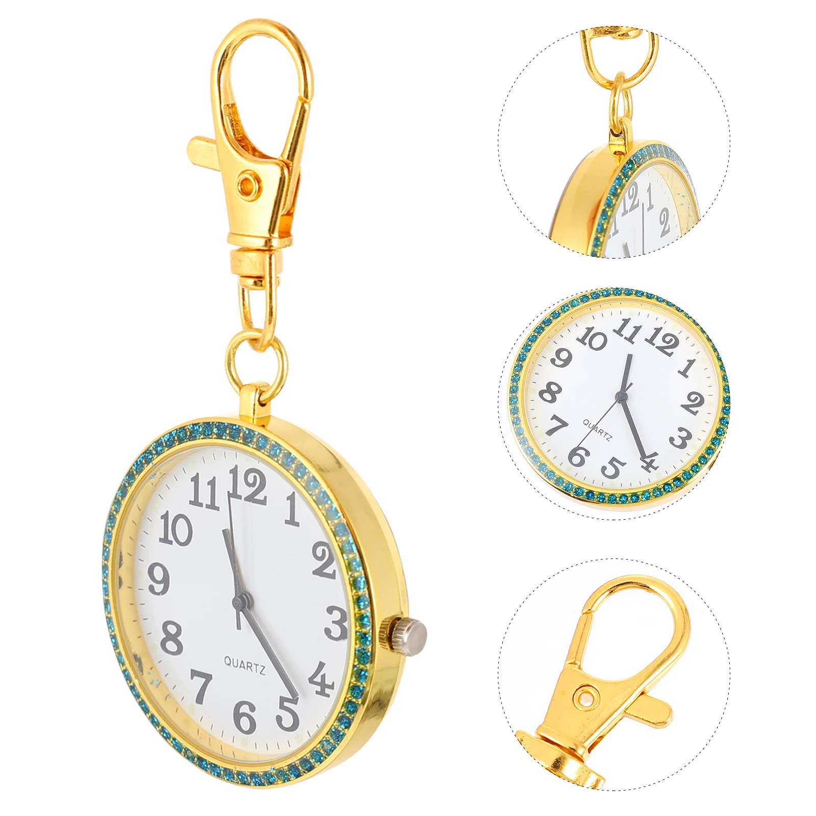 

2Pcs Rhinestone Pocket Watch Keychain Unisex Portable Clip Zinc Alloy Keyring Watches for Men Women Nurse Christmas Birthday