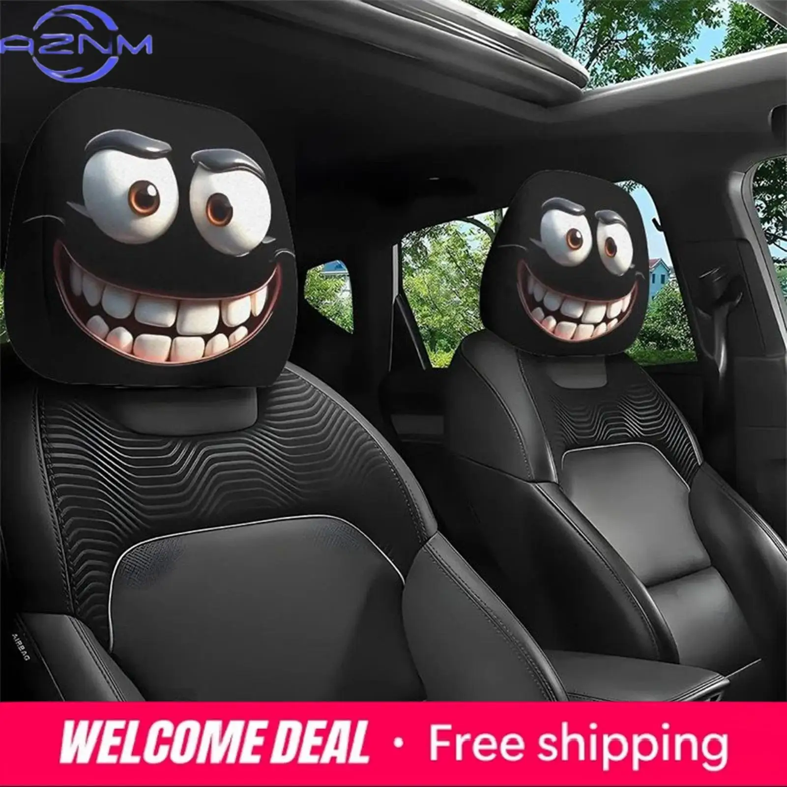 1 Pair Universal Elastic Car Headrest Cover Halloween Funny Expression Car Seat Headrest Protector Head Rest Cover Decoration