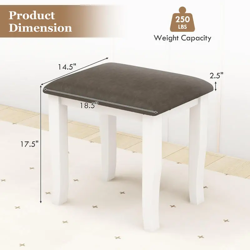 Set Of 2 Faux Leather Vanity Stools, Solid Wood Frame With High Density Sponge Cushion, Sturdy Makeup Chair Footrest For Bedroom Living Room Shoe Changing, Gray And White