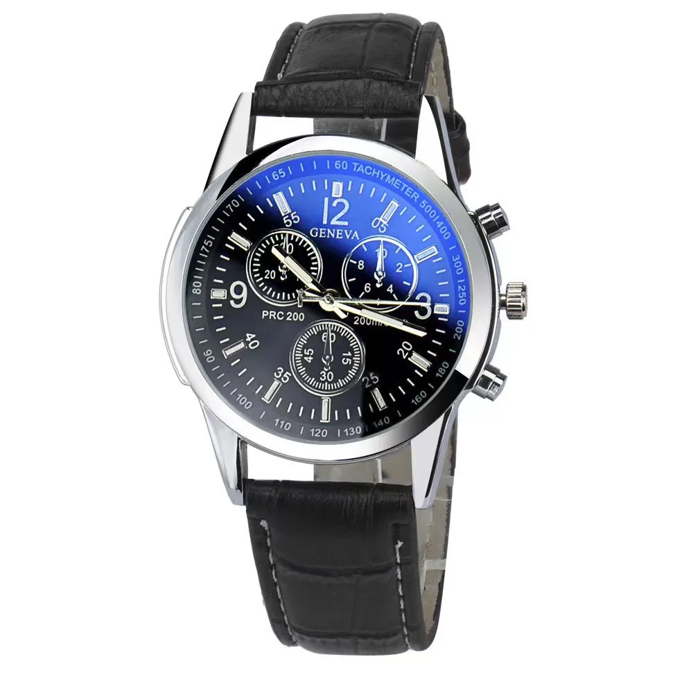 Leather Strap Digital  Men Watch Luxury Men Watch Blue Glass Business Watch Casual Reloj Hombre Relogios Masculino No Bracelet