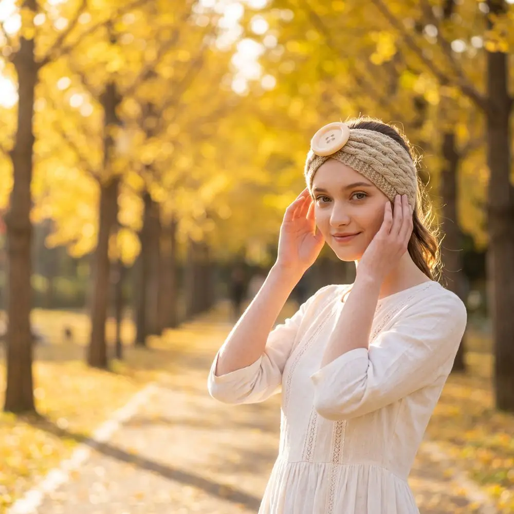 Cable Knit Knitted Headband Twisted Front Soft Stretch Ear Warmer Headband Knitted Fabric Solid Turban Headband Winter Outfits