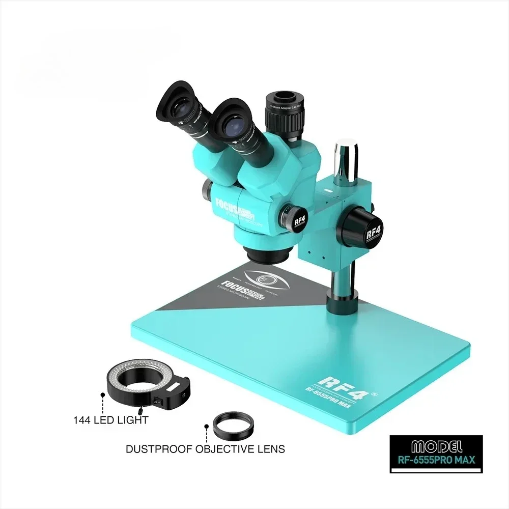 Trinocular Microscope RF4 6555PRO MAX Continuous 6.5X-55X Steel 144 LED Ring Light Mobile Phone Accessories Digital Microscope
