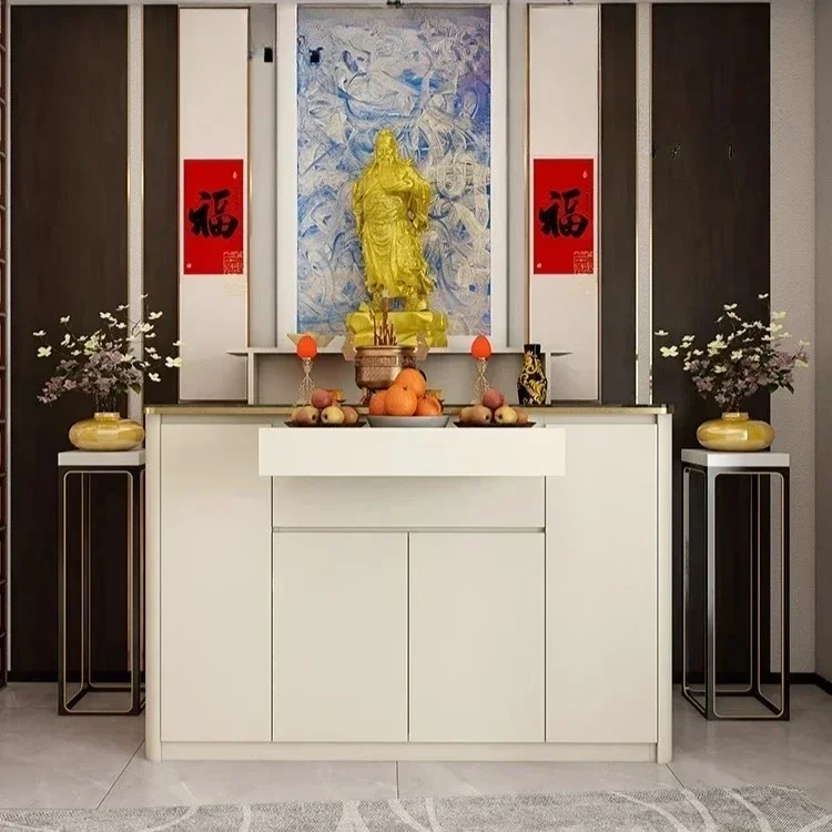 Light luxury tribute table incense case  Bodhisattva statue of the god of wealth offering  Buddhist shrine standing cabinet