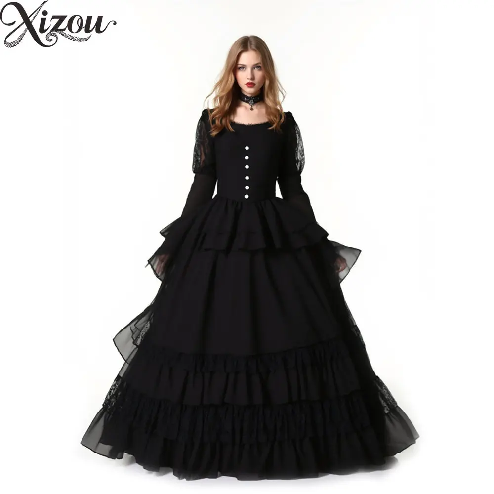 Medieval Vintage Gothic Long Dress Palace Ball Gown Lace Layered Ruffle Maxi Dresses Plus Size Women Cosplay Costume 2026 Autumn