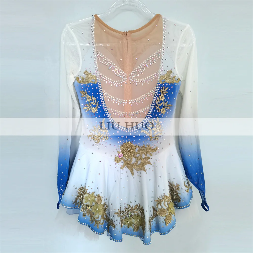 LIUHUO Ice Dance Figure Skating Dress Women Girl Teen Customize Costume Performance Competition Leotard Roller White Flower Kid