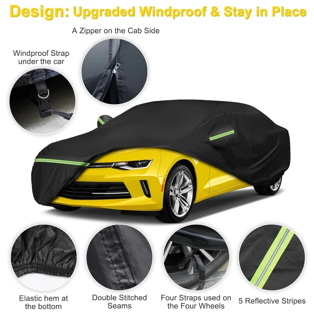 Full Car Cover All Weather Outdoor Car Covers with Zipper Windproof Heavy Duty Waterproof Protection for 2010-2023 Chevy Camaro