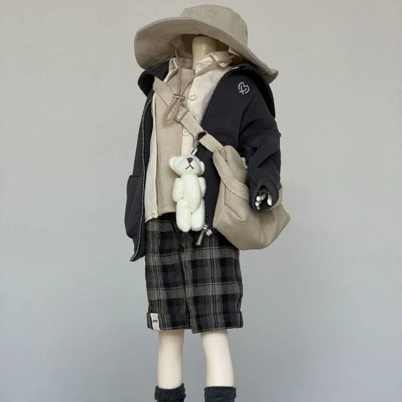 1/4 poppenkleding pak voor 45 cm Bjd pop speelgoed hoed + jas + binnenlaag + shirt + broek of shorts + sokken + tas popaccessoires, geen pop