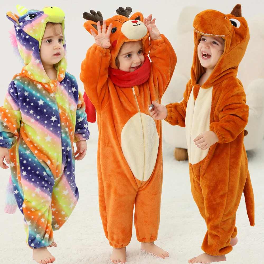 الوليد الحيوان الملابس عيد الميلاد تأثيري ازياء الطفل السروال القصير الشتاء سميكة مقنعين بذلة 1 2 3 4 سنوات الاطفال الفانيلا ارتداءها