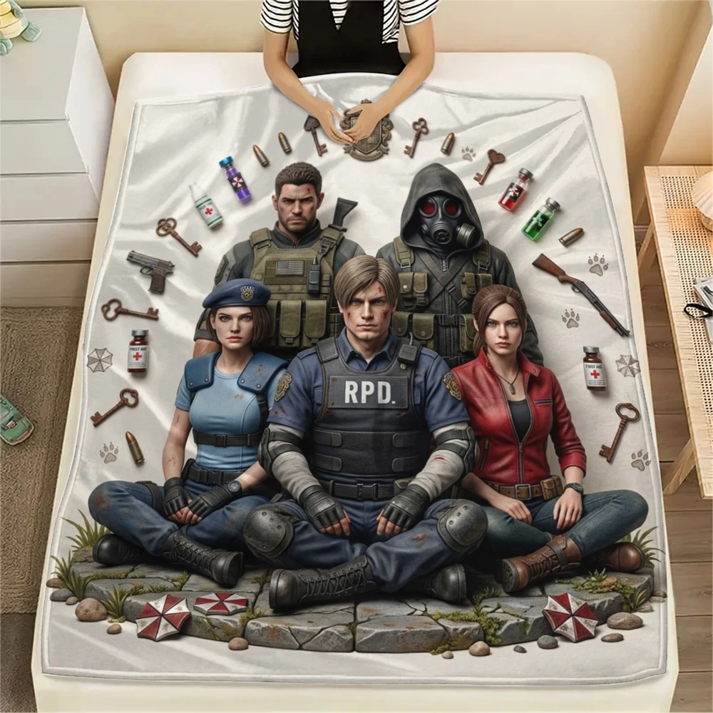 Resident Evil Flannel Blanket Cute Printed Pattern Great For Sofa Bedroom Chair Bed Picnic Travel -HE84