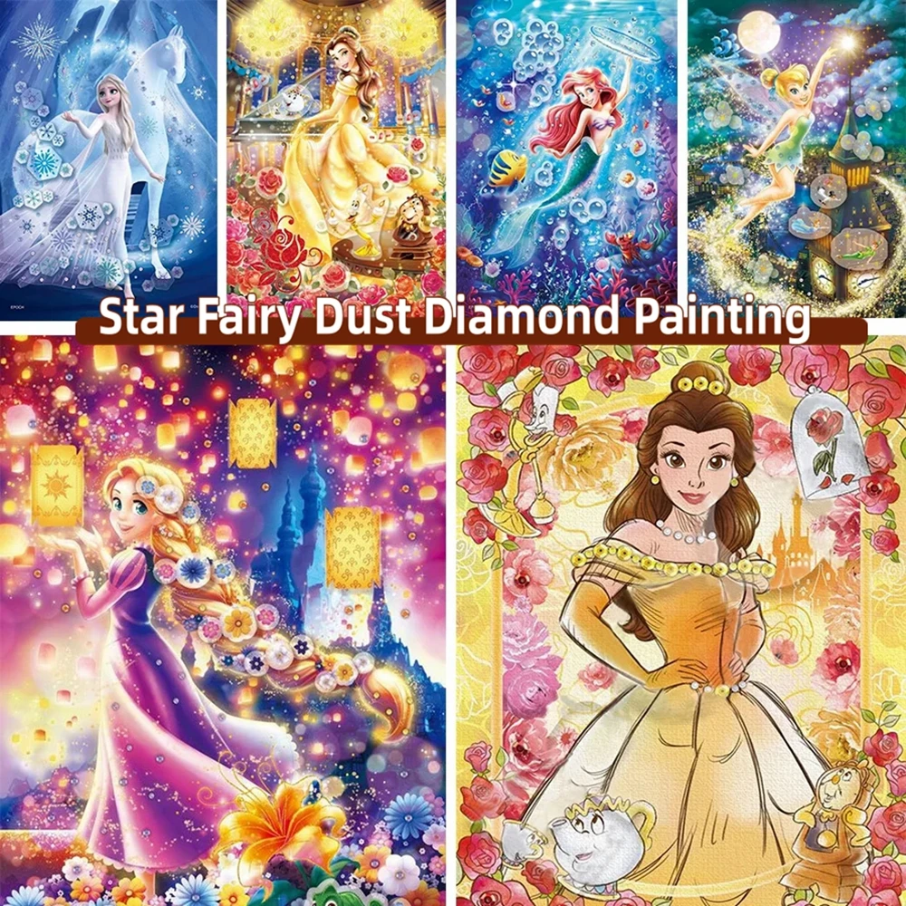 Disney Princess Fairy Dust Diamond Painting Kits Embroidery Elsa Mermaid Rapunzel Tinker Bell Crosss Stitch Home Decor Kids Gift