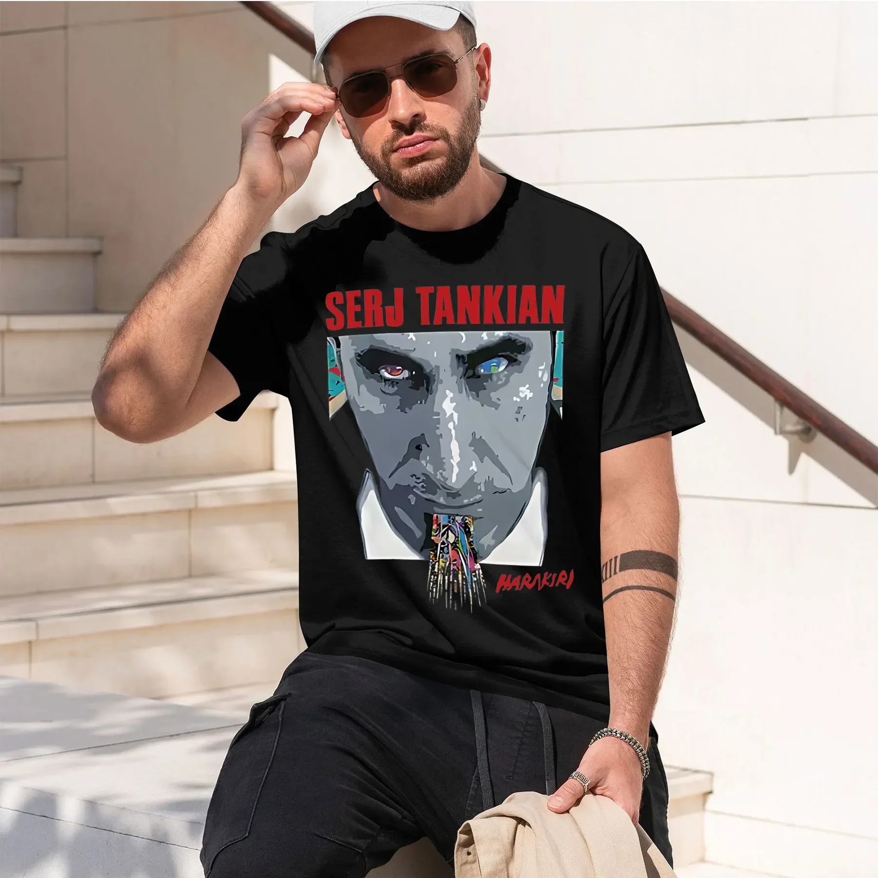 SERJ TANKIAN 2026 new fashion heavyweight hot selling retro printed pattern fun round neck T-shirt for daily comfort